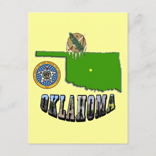 Carte Postale Plan de l'Oklahoma - Plan, sceau et texte de l'ima (Devant)
