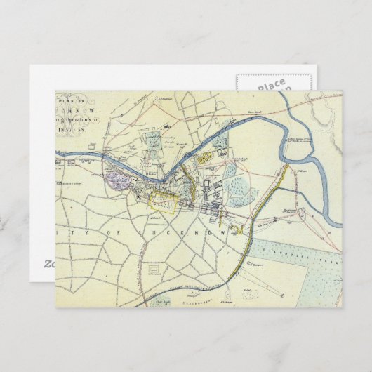 Carte Postale Plan de Lucknow montrant les opérations (Devant / Derrière)
