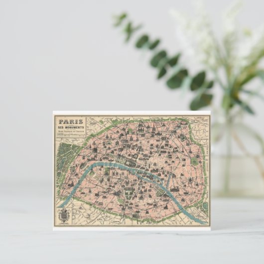 Carte Postale Plan de Paris et ses monuments (Debout devant)