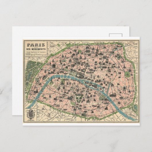Carte Postale Plan de Paris et ses monuments (Devant / Derrière)