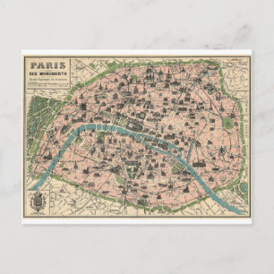 Carte Postale Plan de Paris et ses monuments