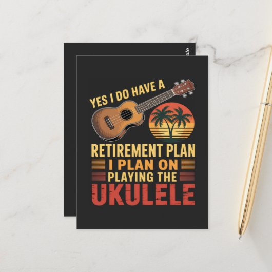 Carte Postale Plan de retraite Ukulele Drôle (Devant/Arrière en situation)