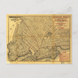 Carte Postale Plan des rues de Brooklyn, New York (1874)
