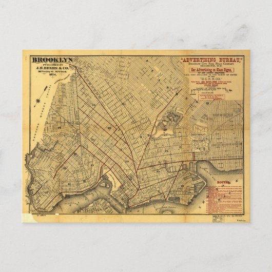 Carte Postale Plan des rues de Brooklyn, New York (1874) (Devant)