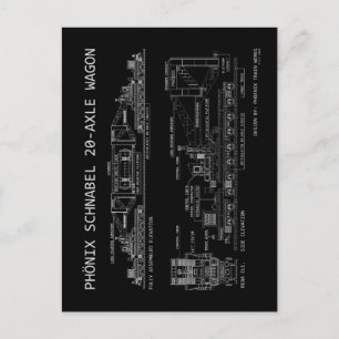 Carte Postale "Plan" technique du wagon de train PTW Schnabel