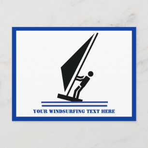 Carte Postale Planche à voile à bord noir, planche à voile bleue