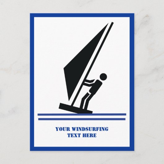 Carte Postale Planche à voile à bord noir, planche à voile bleue (Devant)