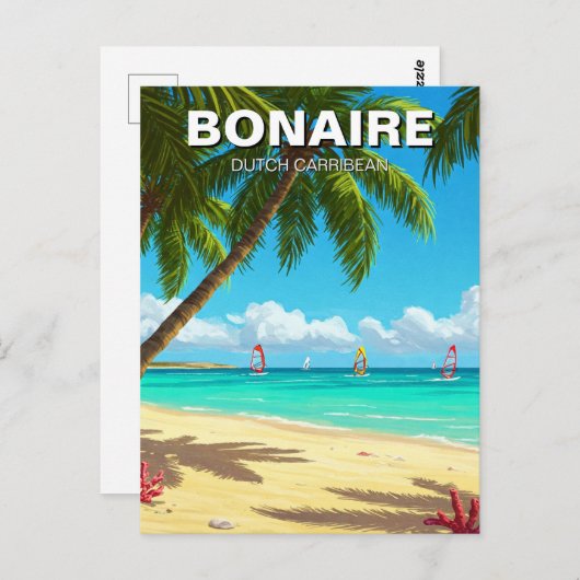 Carte Postale Planche à voile en Bonaire Hollandais Caraïbes (Devant / Derrière)