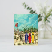 Carte Postale planche de surf surf art rouge jaune et bleu (Debout devant)
