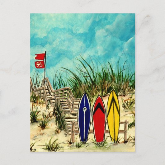 Carte Postale planche de surf surf art rouge jaune et bleu (Devant)