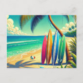 Carte Postale Planches de surf colorées sur la plage (Devant)