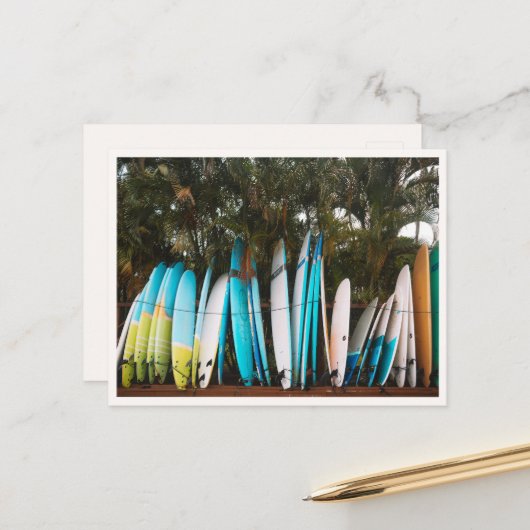 Carte Postale Planches de surf rétro à Kauai Hanalei Beach (Devant/Arrière en situation)