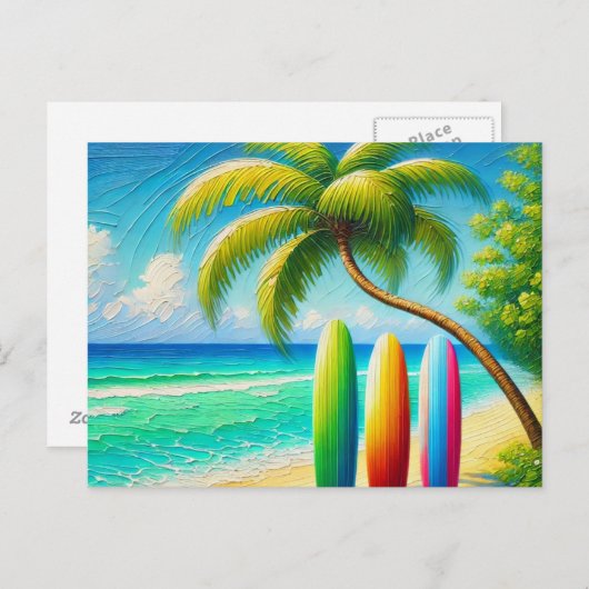 Carte Postale Planches de surf sur la plage (Devant / Derrière)