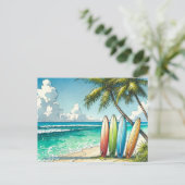 Carte Postale Planches de surf sur la plage Aquarelle et encre (Debout devant)