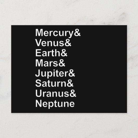 Carte Postale Planet Names Ampersand - Solar System Planets (Devant)