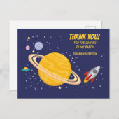 Carte Postale Planètes d'anniversaire et vaisseau spatial dans l (Devant / Derrière)