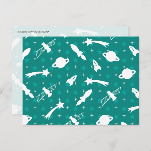 Carte Postale Planètes d'astronautes de l'espace turquoise bleu (Devant / Derrière)