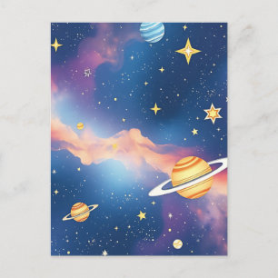 Carte Postale Planètes étoiles motif galaxie de rêve