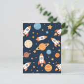 Carte Postale Planètes Fusées Espace Motif Mignon (Debout devant)