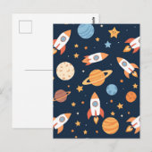 Carte Postale Planètes Fusées Espace Motif Mignon (Devant / Derrière)