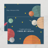 Carte Postale Planètes Illustrées Drôles Bleues (Devant / Derrière)