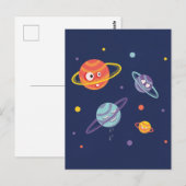 Carte Postale Planètes mignonnes Espace caricature Enfants (Devant / Derrière)