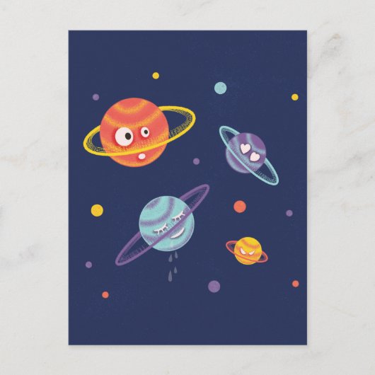 Carte Postale Planètes mignonnes Espace caricature Enfants (Devant)