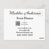 Carte Postale Planificateur d'événements ajouter nom Q R code dé (Dos)
