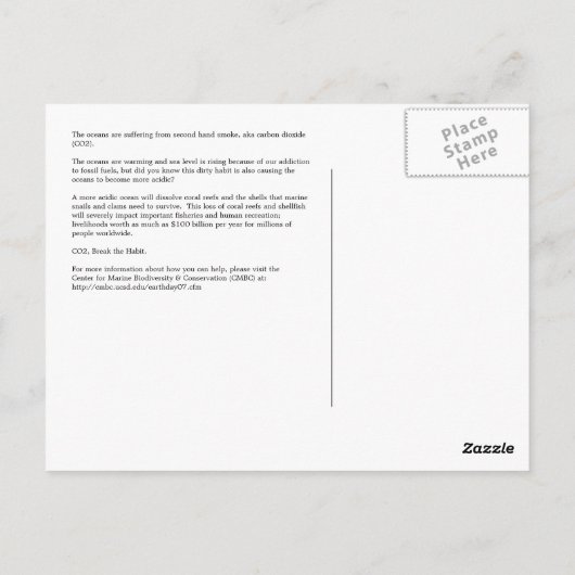 Carte Postale Plans d'acidification océanique CMBC : Les océans (Dos)