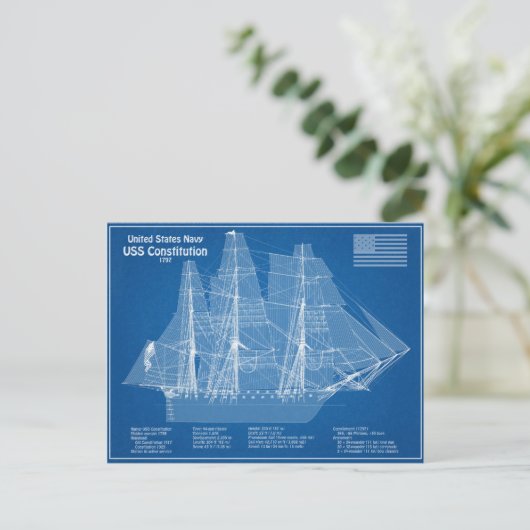 Carte Postale Plans de conception du navire USS Constitution ABD (Debout devant)