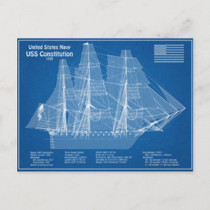 Carte Postale Plans de conception du navire USS Constitution ABD