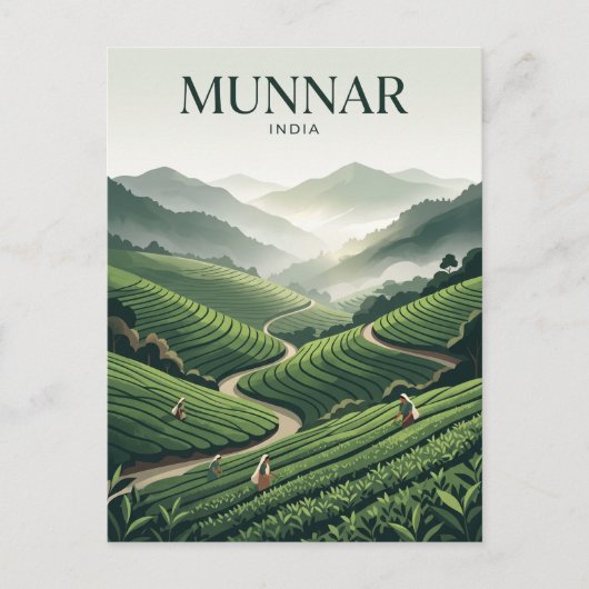 Carte Postale Plantation de thé de Munnar Inde (Devant)