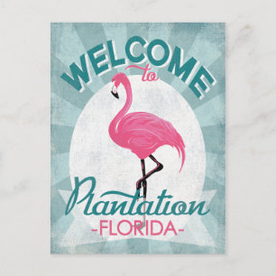 Carte Postale Plantation Florida Flamant rose rose Retro