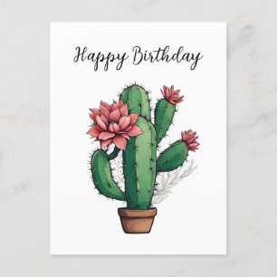 Carte Postale Plante de cactus en fleurs Joyeux Anniversaire 