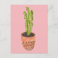Plante de cactus en terre cuite rose dessinée à la