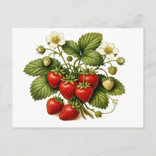 Carte Postale Plante de fraises de style vintage avec des baies