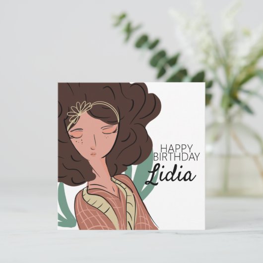 Carte postale plante femme amoureuse de caractères (Debout devant)