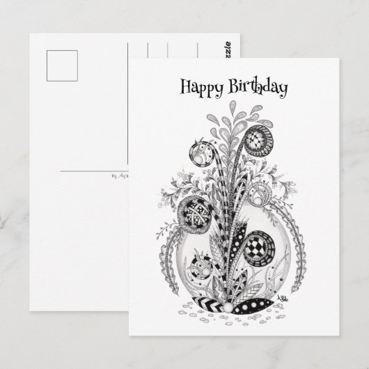 Carte Postale Plante florale au design Tangle - (Devant / Derrière)