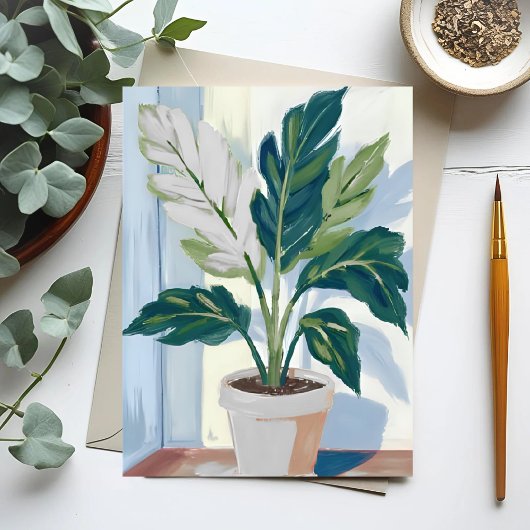 Carte Postale Plante Monstera | Peinture de pouce verte de la pl