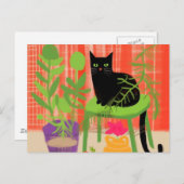 Carte Postale Plantes de maison de chat noir (Devant / Derrière)