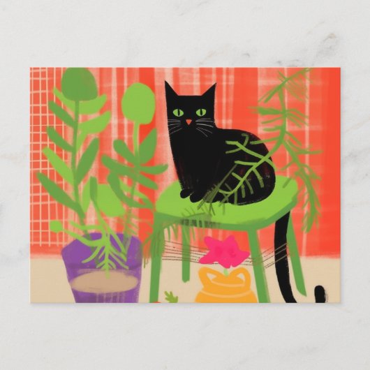 Carte Postale Plantes de maison de chat noir (Devant)