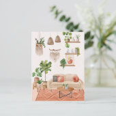 Carte Postale Plantes d'intérieur à l'aquarelle dans une maison  (Debout devant)