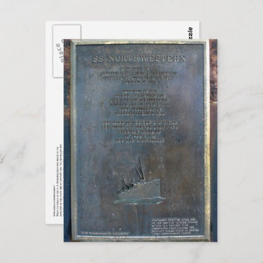 Carte Postale Plaque commémorative S. S. Northwestern (Devant / Derrière)