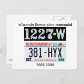 Carte Postale Plaque de licence du Wisconsin Centennial (Devant / Derrière)
