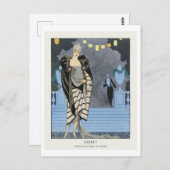 Carte Postale Plaque de mode Art déco du manteau du soir par Bar (Devant / Derrière)