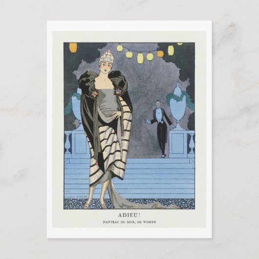 Carte Postale Plaque de mode Art déco du manteau du soir par Bar (Devant)