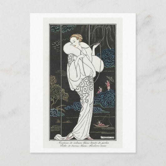 Carte Postale Plaque de mode Art déco du manteau du soir par Bar (Devant)