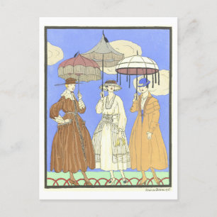 Carte Postale Plaque de mode Vintage de trois parasols