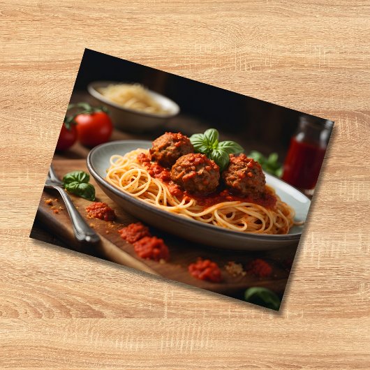 Carte Postale Plaque de spaghetti et boulettes de viande