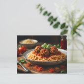 Carte Postale Plaque de spaghetti et boulettes de viande (Debout devant)